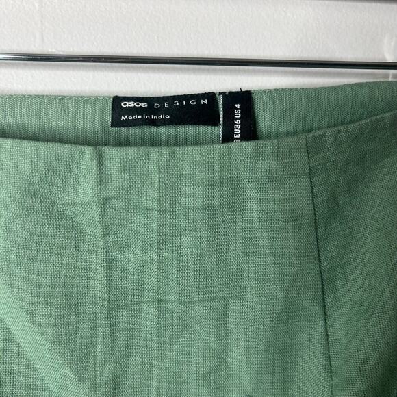 ASOS High Waisted Flax Blend Maxi Skirt High Slit Women’s 4 Green Bodycon Sexy - Picture 7 of 11